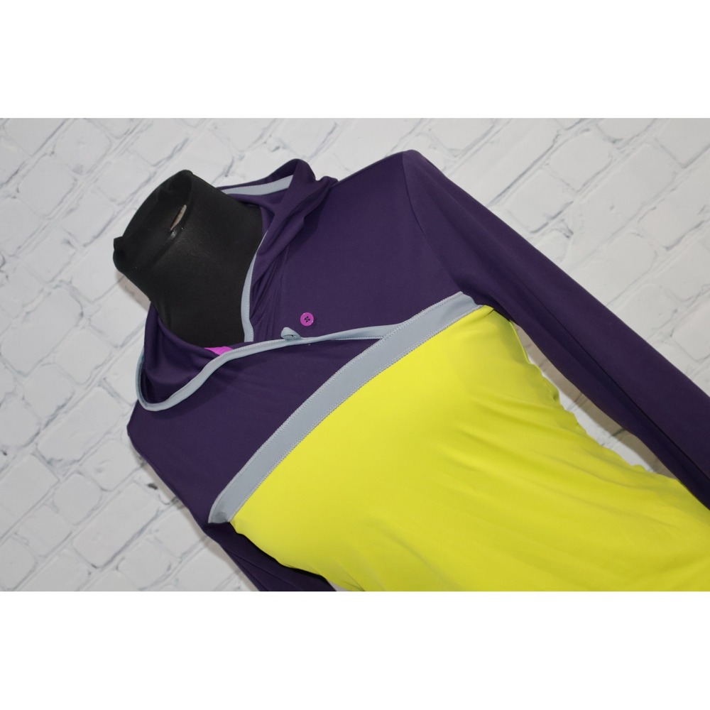 Adidas Hoodie Shirt Womens XS Purple Yellow Colorblock Running Pullover Gym